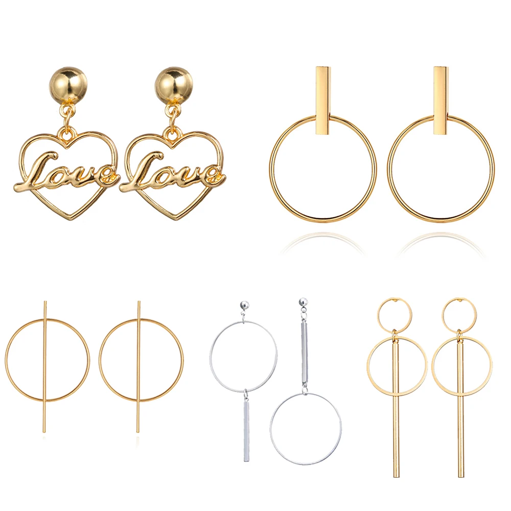 Fashion Geometric Drop Earrings For Women 2018 Vintage Big Round Gold Color Heart Letter Love Earrings Female Jewelry Wholesale