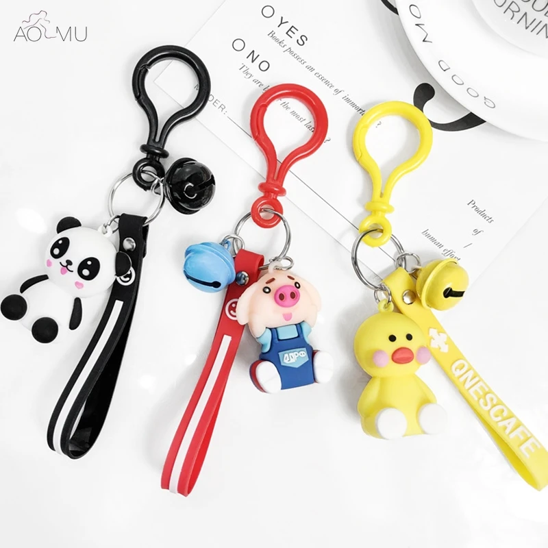 

AOMU Cartoon Anime Bear Rabbit Duck Cat Panda Pig Doll Bell Key Chain Car Bag Keyrings Men Women Girls Pendant Trinket Jewelry