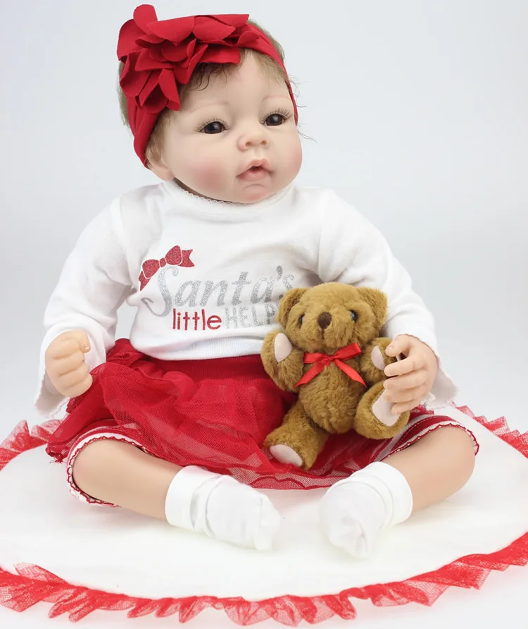 

Hot NPK Silicone Reborn Baby Dolls 22 Inch New Fashion 55cm Realistic Lovely adorable cheeks girl wearing dress Kids toys