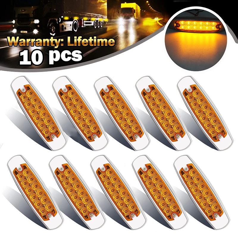 

10x Amber Side Marker Light Clearance 12-LED Light Lamps For Freightliner 12~24V