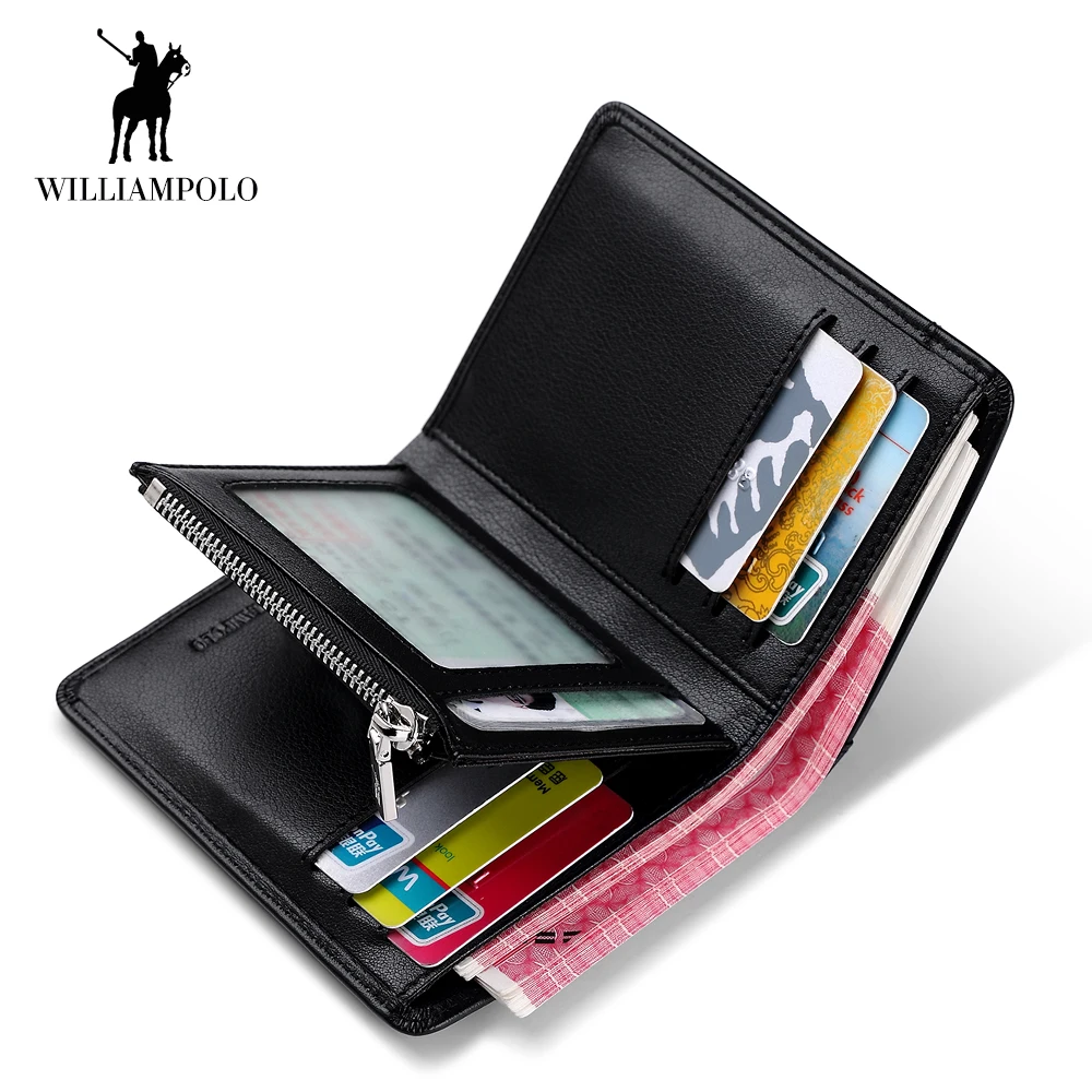 WilliamPOLO 2018 Men Wallet Short Credit Card Holder Genuine Leather Multi Card Case Organizer Purse with Zipper Pocket Portable