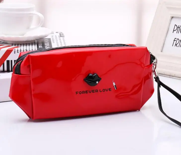 Высококачественная лакированная кожаная косметичка, косметичка, женская косметичка на молнии, женские косметички, органайзер для путешествий, сумка SC0221KK - Цвет: red cosmetic bag