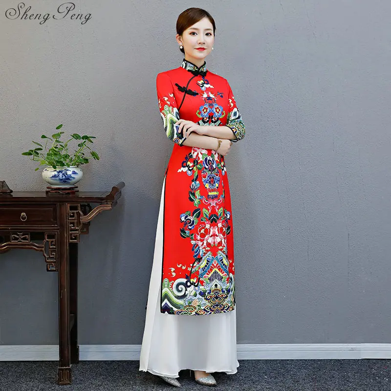 

2019 summer arrival aodai vietnam qipao dress for women traditional clothing ao dai dresses oriental dress for women V1552