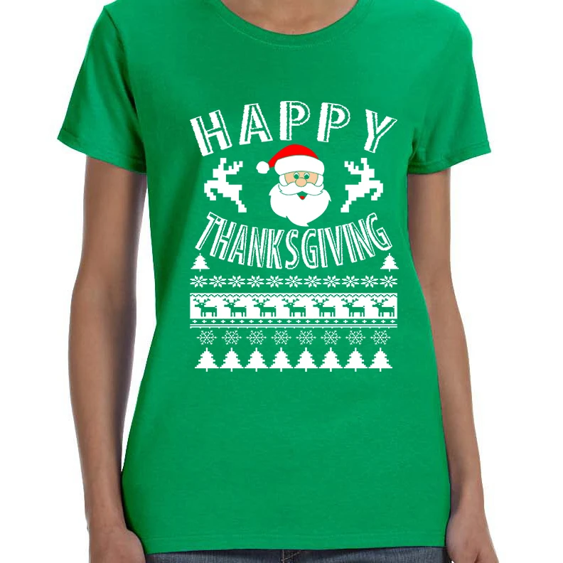 Women's T Shirt Happy Thanksgiving Ugly Santa Holiday Gift (2)