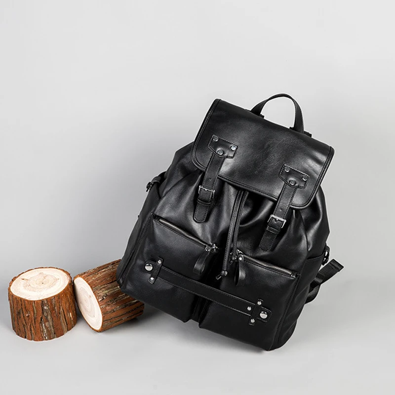 

New Arrival High Quality Men Soft Leather Casual Backpack Bag With Front Pocket Fashion Man Backpack Business Laptop Backpack