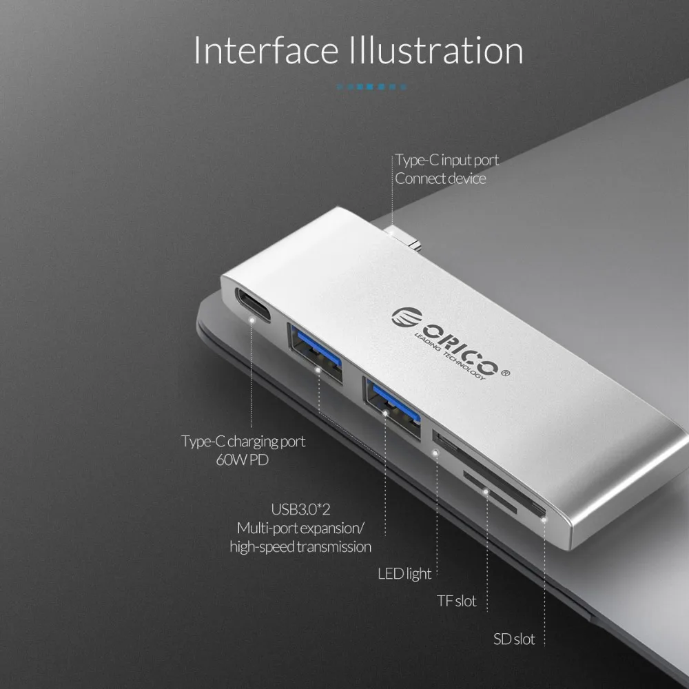 ORICO USB C концентратор USB-C к Micro 3,0 3,1 устройство для чтения карт SD TF высокоскоростной концентратор для MacBook samsung Galaxy S9 huawei P20 mate 20 Pro концентратор