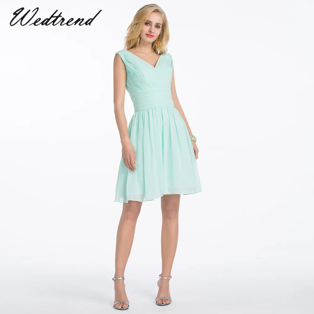 

Wedtrend Mint Green Short Prom Dress 2019 abiti da cerimonia da sera Sexy V Neck Short Chiffon Party Formal Dresses