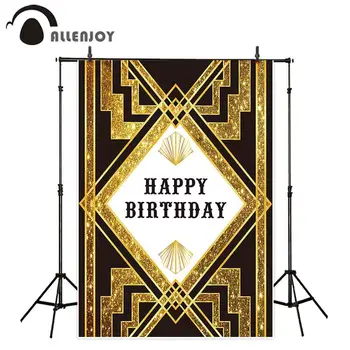

Allenjoy Gatsby photographic backgrounds happy birthday black golden party decoration backdrop photophone vinyl photo studio