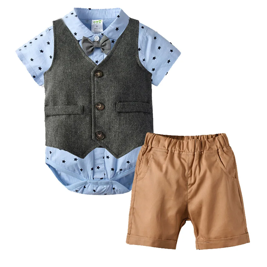 

Toddler Clothes Set Baby Boy Kids Gentleman Stars Bow Tops T-shirt Short Pants Infant Outfits Summer Children Clothes Set