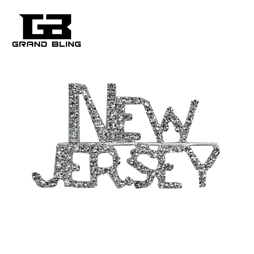 

USA States Theme Gift Bling Rhinestone "NEW JERSEY" State Word Pin Crystal Brooch Jewelry