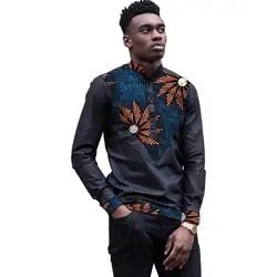 Платье человека Африка Для мужчин Костюмы Мода Африканский принт и черные топы с длинными рукавами футболка Дашики Африка Стиль