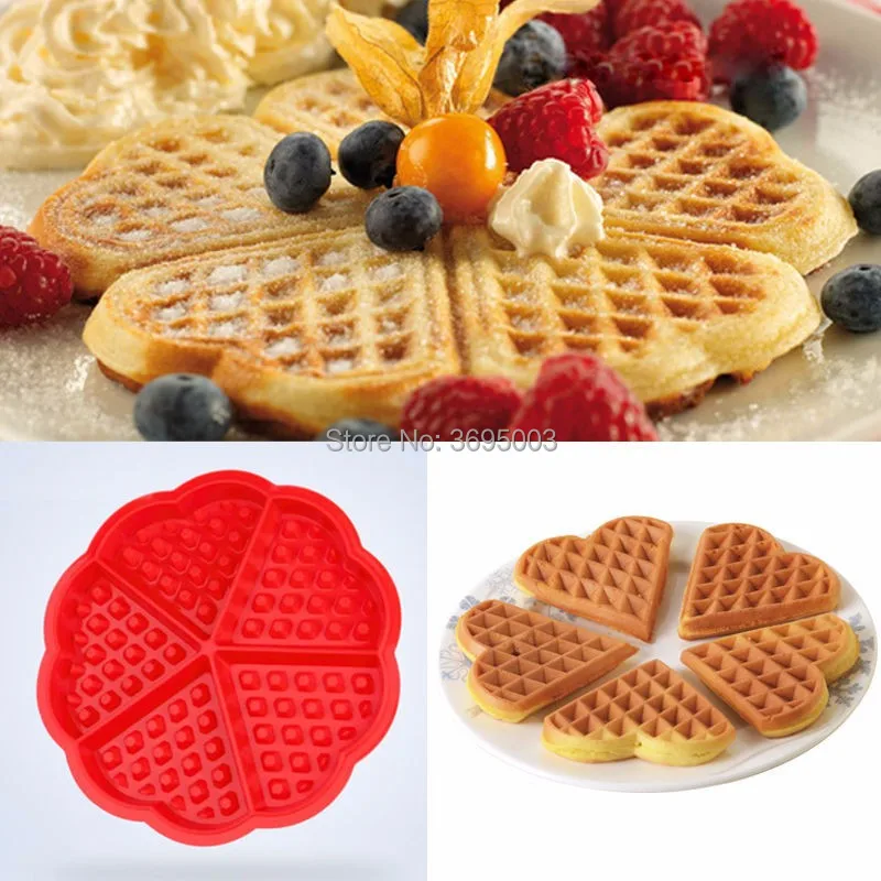 

DIY 5-Hold Heart Shape Waffle Mold Creative Silicone Muffin Cake Waffle Mold Bakery Tools 4-Hold Squre Baking Pastry Tools