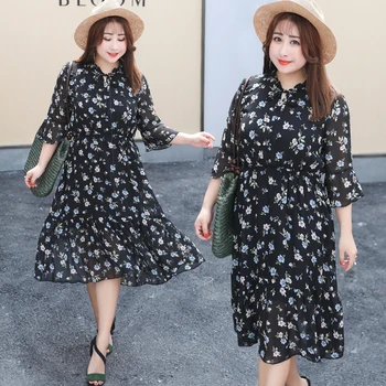 

Plus size dress 2019 flare sleeve long party dress chiffon floral dress slim long prom women's dresses woman party night