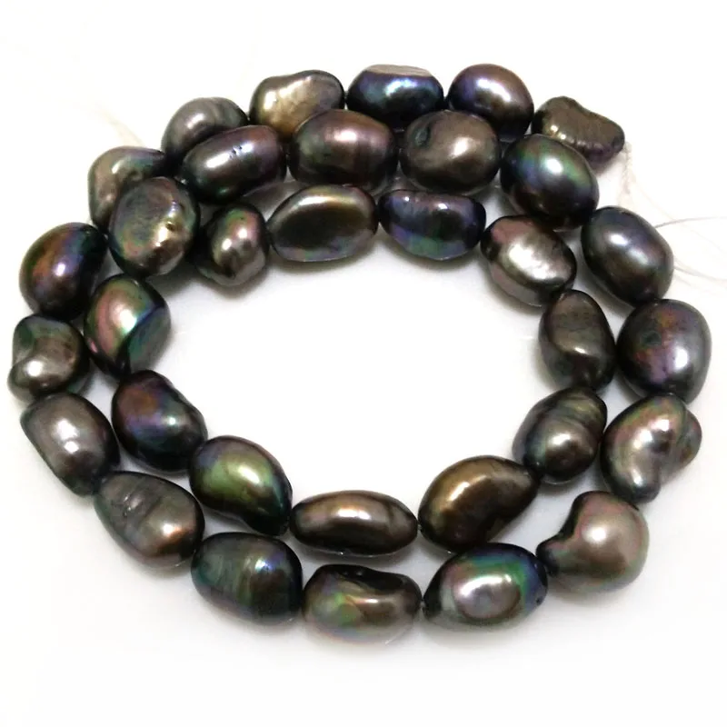 

16 inches 8*12mm Black Natural Barqoue Rice Nugget Pearl Loose Strand