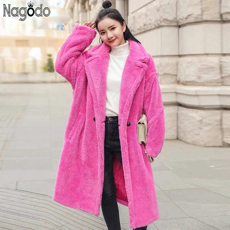 Goede Nagodo Roze Bontjas 2018 Winter Vrouwen Thicken Lamswol Bontjassen Vrouwelijke Losse Oversized Lange Teddy Jas Plus size faux Fur