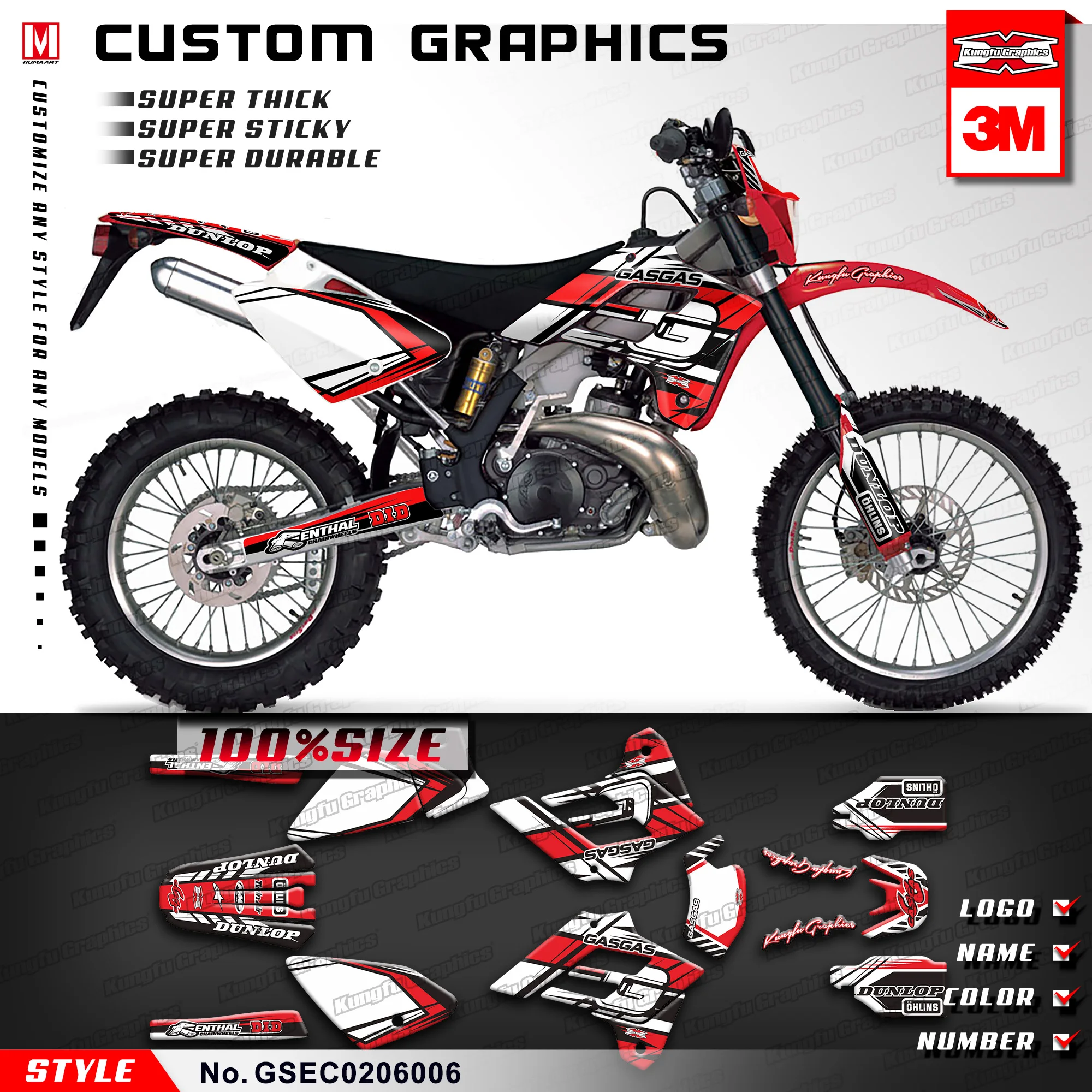 

KUNGFU GRAPHICS Racing Decal Stickers Vinyl Kit for GAS GAS EC 125 200 250 300 2002 2003 2004 2005 2006 (Style no. GSEC0206006)