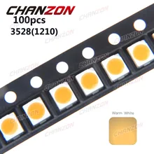 100 шт. SMD 3528 теплый белый светодиодный чип 7-8 ЛМ Ультра яркий 3000K 1210 20 мА DC 3 в светильник светодиод поверхностного монтажа SMT бисера