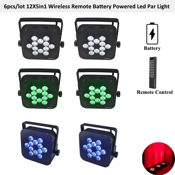 

6pcs 12x5in1 RGBWA Battery Led Par Light Remote Control Flat Led Lights DJ Stage Lighting for Wedding Christmas Party
