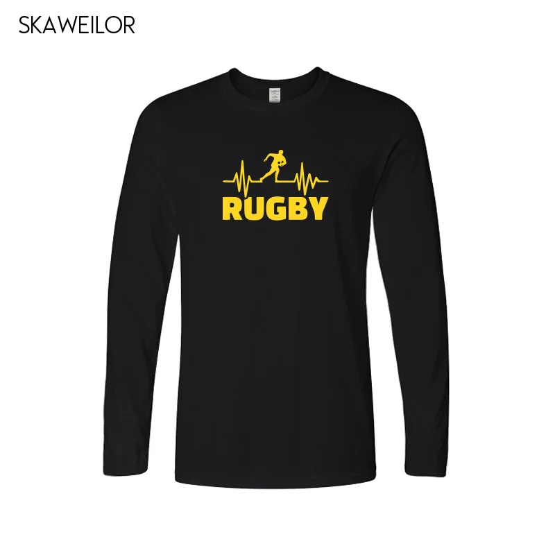 نبضات من Rugbying تي شيرت الرجال الخريف الأزياء طويل كم T قميص القطن مضحك المطبوعة قمم الرياضية رجل المحملة