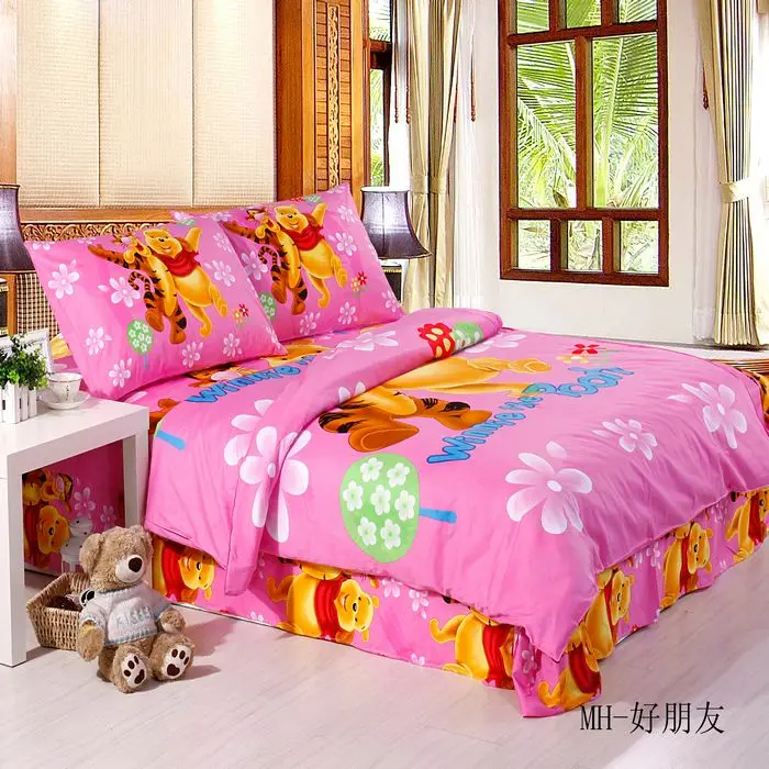 ويني ذا بو طقم سرير التوأم حجم غطاء لحاف للأطفال ديكور غرفة نوم غطاء سرير قطن المنسوجات المنزلية واحد الأطفال الفتيات 3d