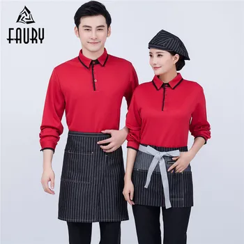 

Unisex Long-sleeved Splicing Color Turn-down Collar Breathable Mesh Work Shirts with Cuffs Catering Food Service Waiter Uniforms