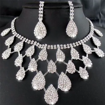 

Crystal Drop Earrings Neclace Jewelry Set Wedding Bridal Women Lady Rhinestone 2018 Fashion