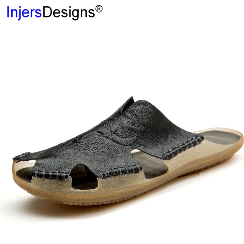 

Men Slippers New Fashion Summer Men Shoes Soft Comfortable Outdoor Beach Sandals Genuine Leather Casual Slides Plus Size 38-48