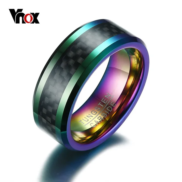 Vnox Tungsten Men Ring With Carbon Fiber 8mm Male Engagement Party Vnox Tungsten Men Ring With Carbon Fiber 8mm Male Engagement Party Finger Wedding Bands Us