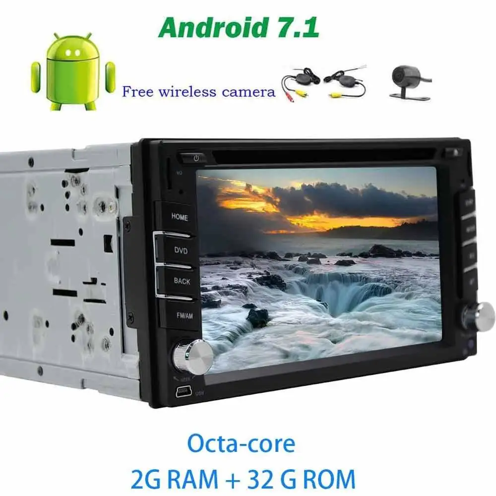 Sale Wireless camera+Android 7.1 trip computer Auto Car Radio Stereo DVD player GPS Navigator 2Din HeadUnit Support Bluetooth WIFI 4G 0