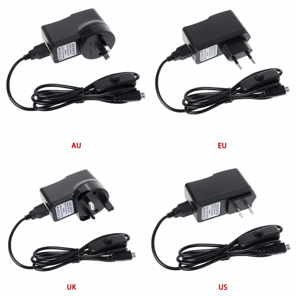 

5V 2.5A Power Charger Adapter+Micro USB Charging Cable With ON OFF Switch For Raspberry Pi 3 2 Model B EU/US/UK/AU Plug C26