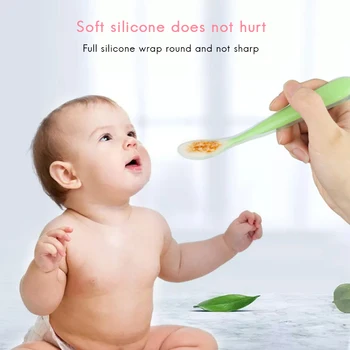 

4 Pack Sale Baby Soft Silicone Spoon Candy Color Temperature Sensing Spoon Children Food Baby Feeding Tools Spoons Accessories