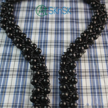 

5yards/lot New lace collar appliques white or black pearl lace ribbon DIY sew on clothes accessories 2cm width beads lace trim