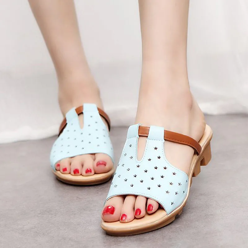 

Women Slipper Sandals 2018 Summer Peep Toe Shoes Women Low Heels Sandals Ladies Shoes Hollow Female Footwear 4cm