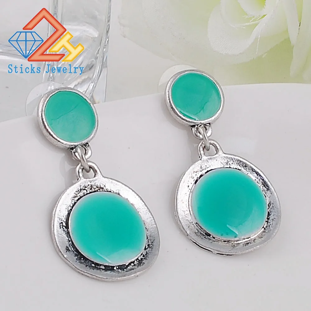 

Dangle Earrings New Fashion Geometry Alloy Blue Enamel Drop Earrings for Women