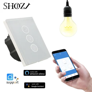 

Alexa Google Home EU US Wifi Wall Touch Smart Remote Control 3 Gang Wifi APP Remote Smart Home Wifi Light Switch