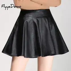 FlyyeDemo 4XL пикантные плиссированные юбки 2019 осень Для женщин Корейская Высокая талия черный из искусственной кожи юбки Винтаж ПР Мини-юбки