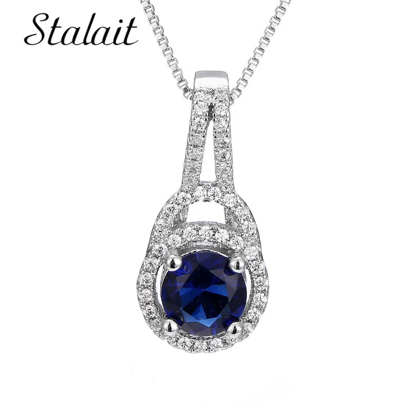 Best Seller Pendant & Necklace Round Shape Micro  Inlay Cubic Zircon Blue Jewelry For Women