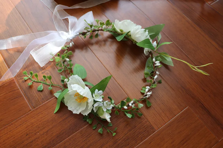 White Ponny Flower Wreath Crown Festival Headband Women Hair Accessories Headdress Girls Floral Garland Wedding Floral Headwear