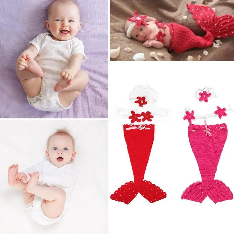 Комплект одежды из 3 предметов для новорожденных с изображением рыбьего хвоста, спальный мешок, повязка на голову с цветочным рисунком для малышей, реквизит для фотосъемки, комплект для маленьких мальчиков