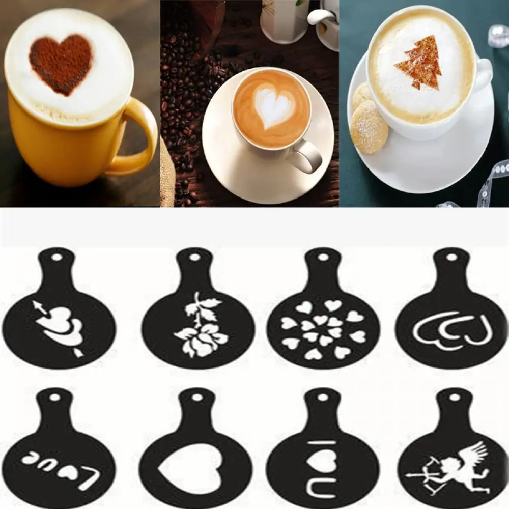 8pcs/set Cappuccino Latte Stencil Coffee Mold Decor Barista Duster Art