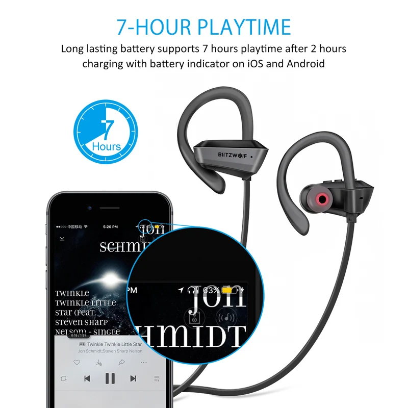 BlitzWolf Sport Earhooks Earphone Wireless Bluetooth V4.1 Headset IPX5 Waterproof Heavy Bass Headphones With Mic For Phone