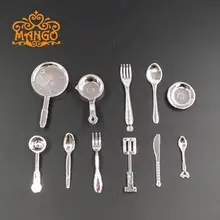 1:12 масштаб макеты кукольного домика кухонный горшок Сковорода набор ножей и вилки ложка 11 шт