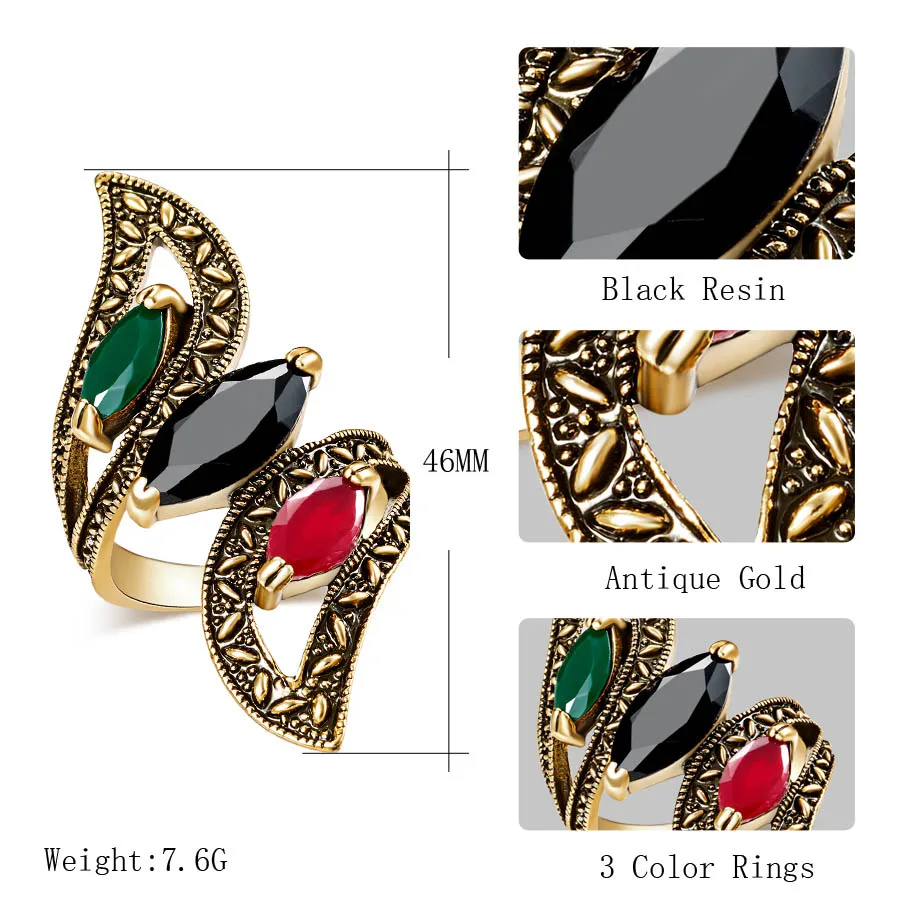 Wbmqda супер Винтажное кольцо коллекция Мода Античное золото кристалл смолы вечерние кольца для женщин Свадебные ювелирные изделия оптом - Цвет основного камня: 1