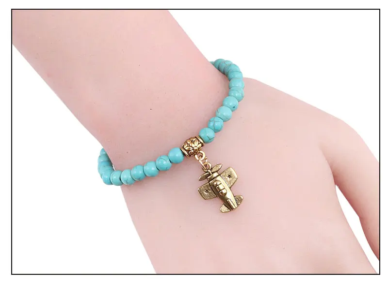 Новая мода 6 мм натуральный камень синий бисер браслет и браслет Крест с ангелами ключ сова кулон браслеты для мужчин и женщин браслет ювелирные изделия подарок