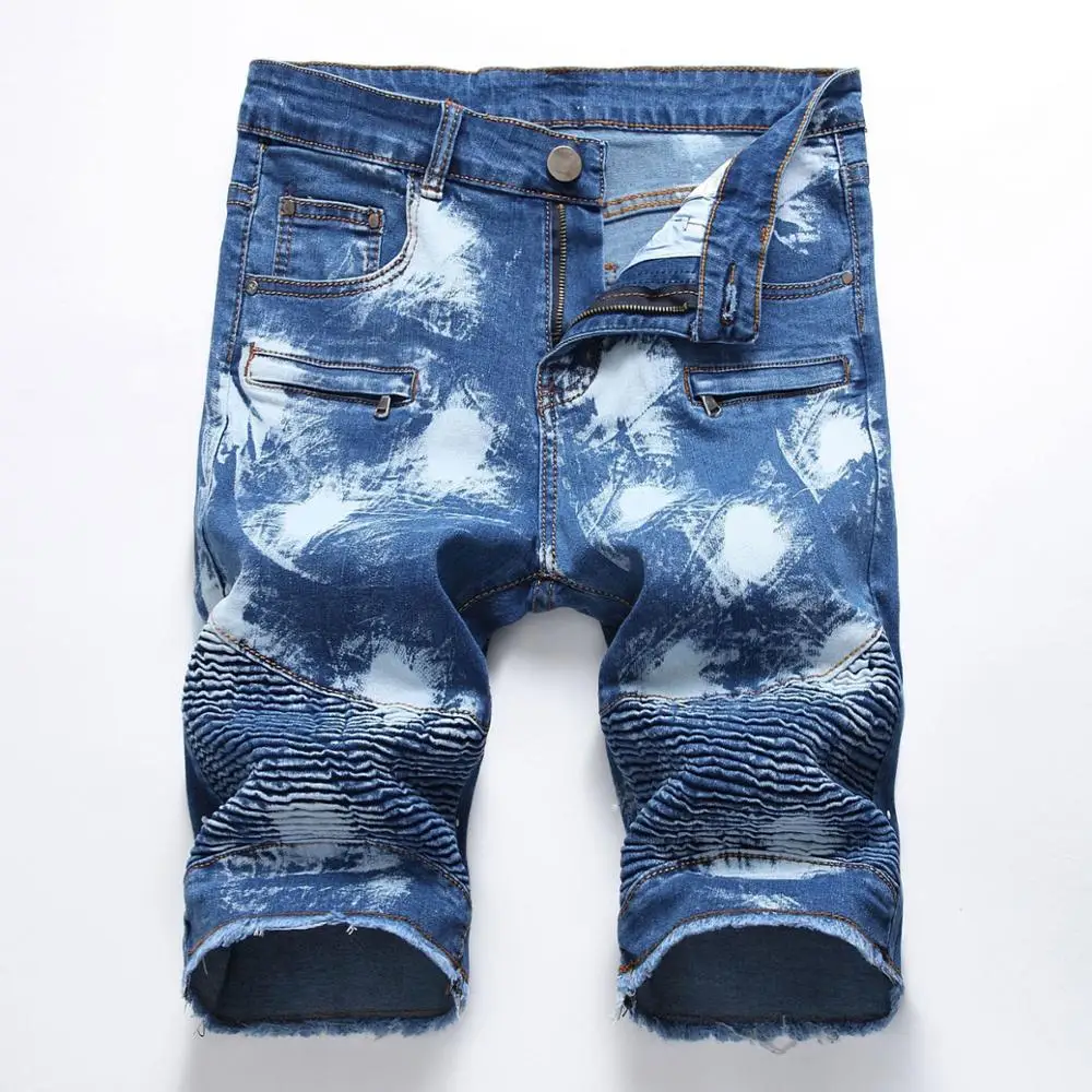 Для мужчин; джинсовые шорты на молнии морщин Для мужчин джинсы эластичный Штаны