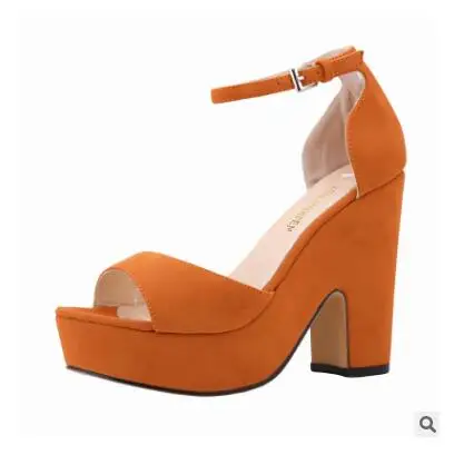 Большие размеры женские замшевые вечерние туфли с открытым носком на высоком каблуке женские модные ботильоны летние повседневные туфли-лодочки QKP0256A - Цвет: orange