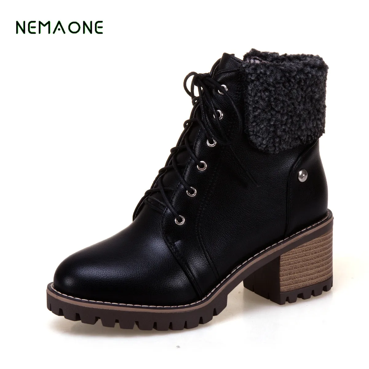 

NEMAONE NEW Women Ankle boots Shoes Zipper Red Casual Boots Ladies weave women winter short plush boots footwear