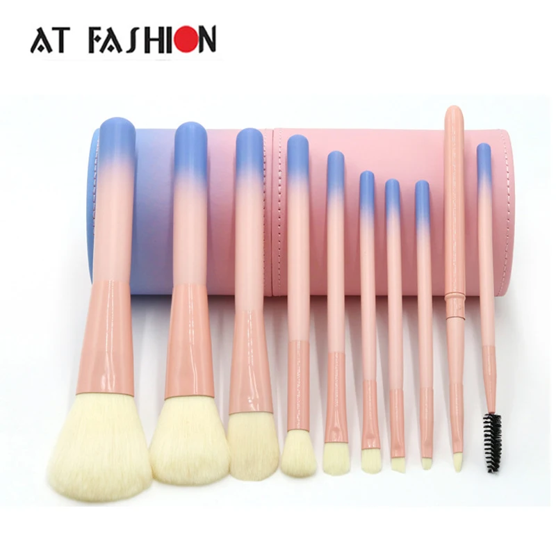 AT FASHION 10 PCS Pink Makeup Brushes Professional Makeup Brush Set Soft Synthetic Beautiful
