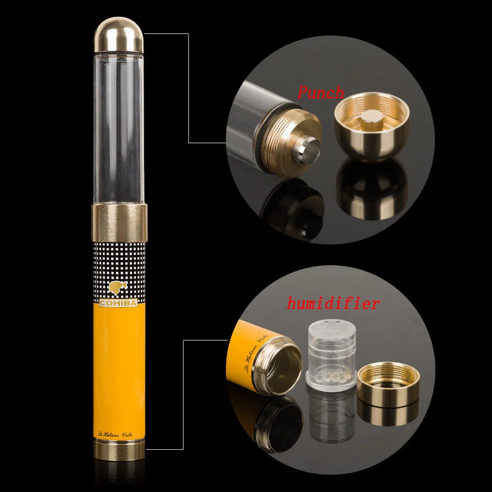 COHIBA Classic Flexible Antihunting Holder Travel Cigar Tube Humidor With Humidifier Punch