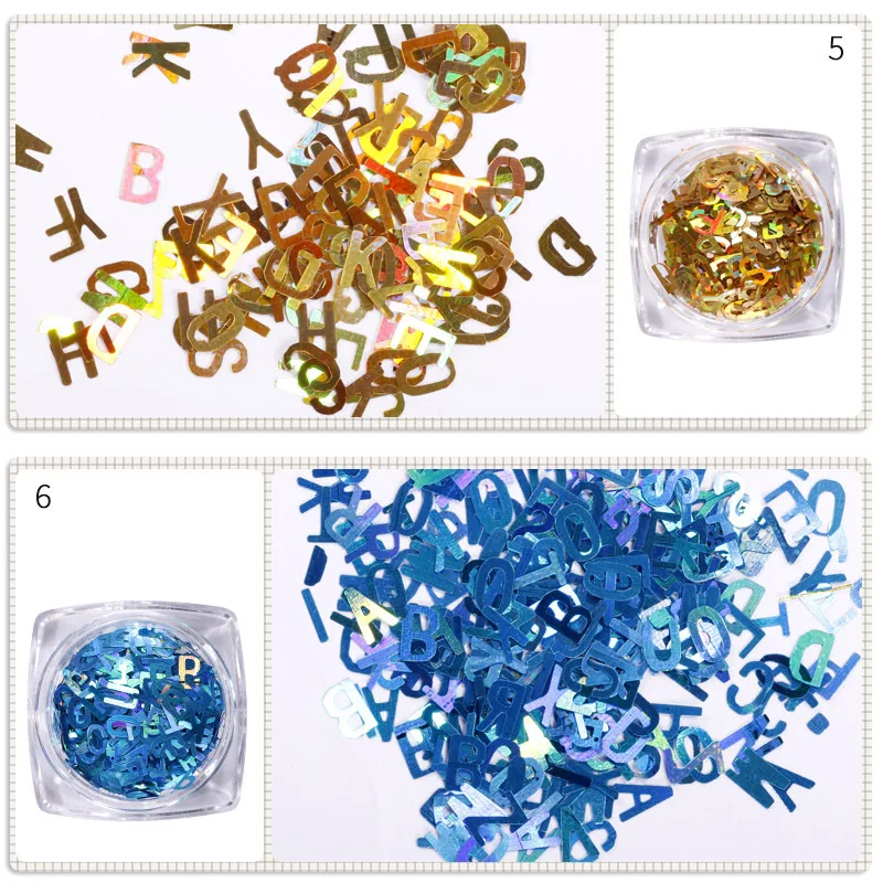 12 коробка ногтей блестящие буквы Смешанные 12 цветов ногтей DiY наклейки для дизайна ногтей украшения принадлежности для ногтей